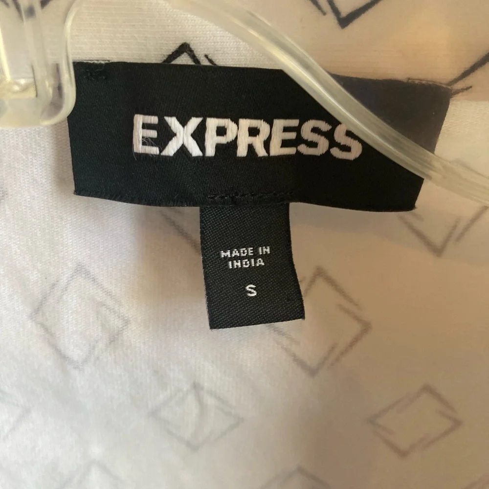 Express White Polo Shirt with Black Diamond Pattern - Picture 3 of 4